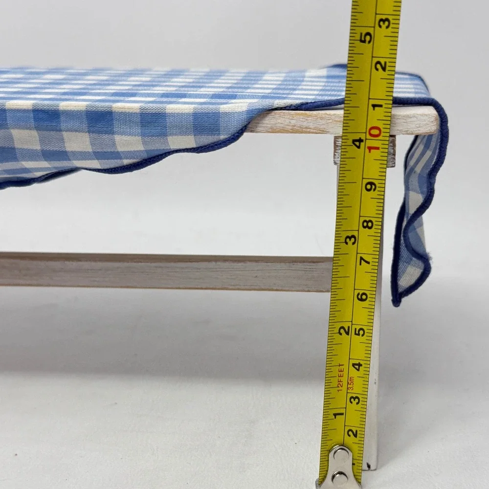 Anne Geddes Enesco Miniature Picnic Table Bench Set White Wood Gingham Prop